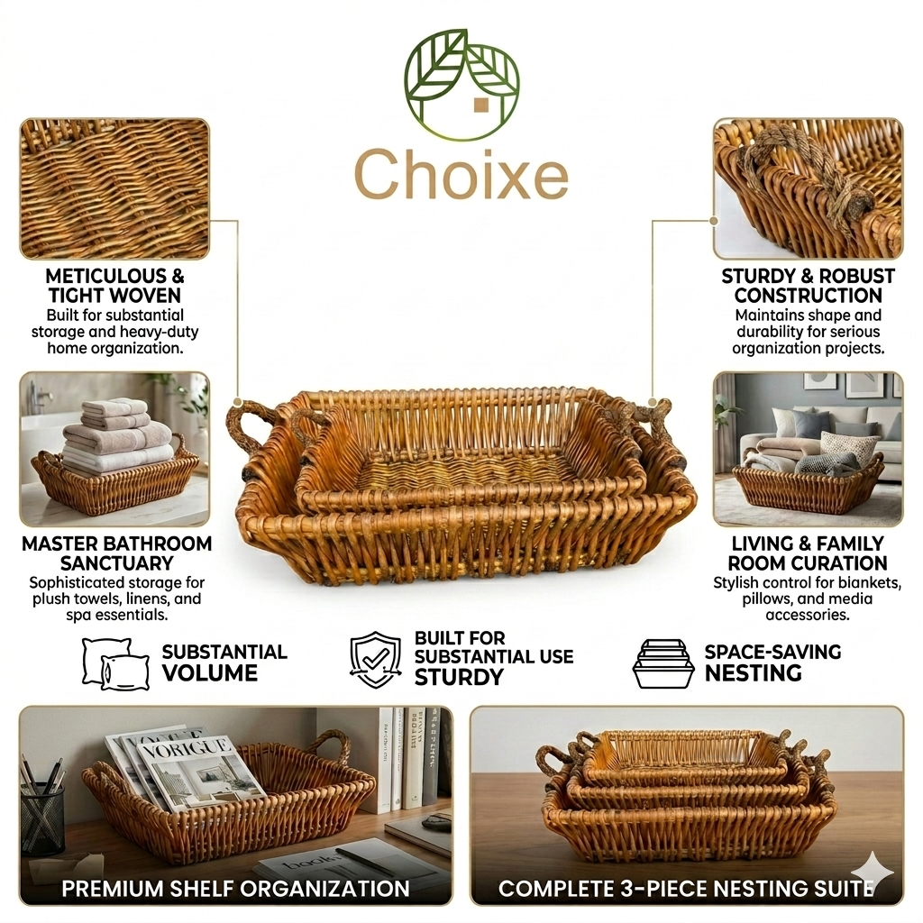 Woven Willow Home Organization Baskets – Set of 3
